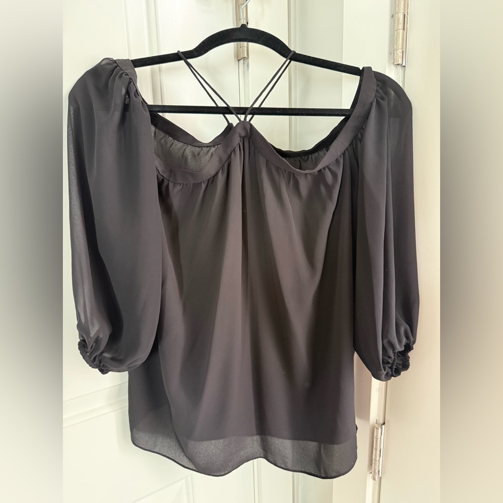 1. State Black Off-Shoulder Puff Sleeve Top with Strappy Back